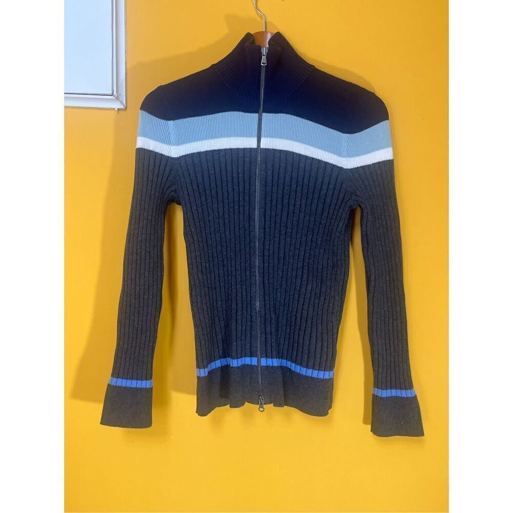 Eddie Bauer Zip Front Gray 100% Cotton Ski Sweater Sz M